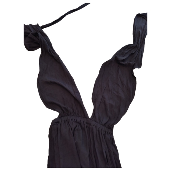 Keliki Hawaiian Romper Maxi Dress Women's Sz S Black Krinkle Tropical Beachwear - Picture 11 of 14